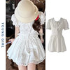 温柔风初恋白色套装裙女夏季甜美娃娃领短袖衬衫花边半身裙两件套