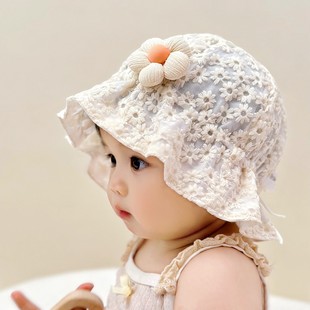 婴儿防晒帽子夏季薄款韩系洋气女宝宝，纯棉松紧渔夫透气春夏遮阳帽