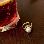 气质个性珍珠锆石戒指女韩国轻奢高级感开口食指环时尚网红配饰品