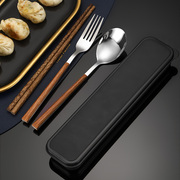 木质筷子勺子套装便携一人专用餐具，学生收纳盒不锈钢勺子叉子三件