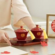 时光结婚敬茶杯喜碗筷套装，一对陪嫁婚礼陶瓷改口敬茶喜杯用品大全