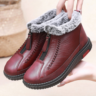 冬季老北京布鞋女棉鞋，加绒保暖中老年妈妈，鞋平底防滑短靴中年棉靴