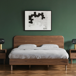 jolor进口现代简约北欧丹麦设计北美黑胡桃，卧室实木双人床