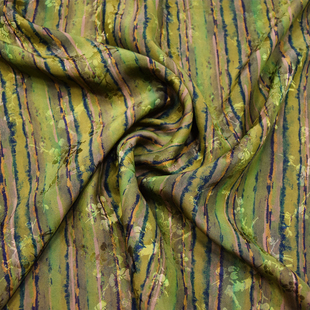 绿色几何竖条纹28姆米提花缎香云纱套装连衣裙面料桑蚕丝绸面料