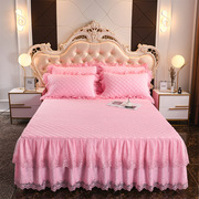 欧式夹棉加厚水晶绒床裙蕾丝床罩单件1.8米保暖席梦思防滑垫床套