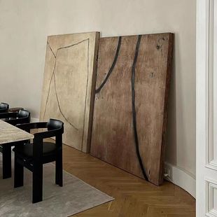 现代侘寂抽象油画时光客厅，沙发背景墙挂画极简餐厅玄关肌理装饰画