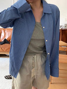 哇塞~克莱因蓝色竖条纹，宽松衬衫女夏季小个子，慵懒风衬衣外套