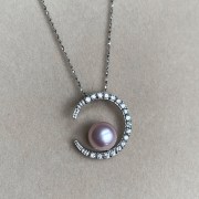 10mm送银链镜面极亮丝滑细腻全无瑕纯天然淡粉紫色珍珠项链月牙