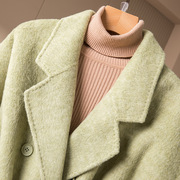 羊葱双面羊驼绒大衣女2023秋冬高级感系带，羊毛呢子外套小个子