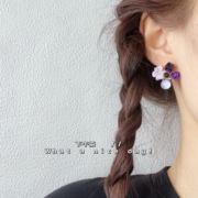 复古紫色水晶花朵耳钉  温柔精致甜美风设计感时尚耳环