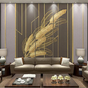 现代简约电视背景墙壁纸抽象线条金色羽毛影视墙壁画卧室客厅墙布