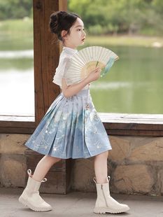 女童中国风马面裙套装，夏季改良汉服古装童装，明制儿童古风唐装薄款