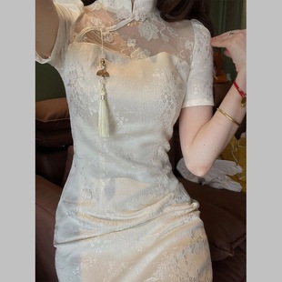 新中式改良白色旗袍小洋装名媛气质高端连衣裙子年轻款少女民国风