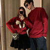 阿姐家情侣装秋冬过新年红色毛衣男女韩版宽松法式针织衫外套潮牌