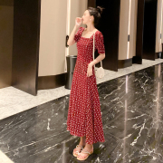 碎花连衣裙女夏2023韩版女神范过膝气质收腰显瘦仙女雪纺裙子