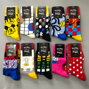 瑞典happysocks袜子女士中高筒棉袜，四季款爱心，米奇情侣袜卡通潮袜