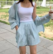 清凉两件套装 韩国2023夏季薄棉宽松防晒长袖衬衫配短裤