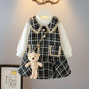 童装女童小香风套装，2023秋季韩版长袖连衣裙，宝宝背心裙洋气两件套