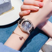  手表复古女表气质镶钻时尚圆形石英真皮黑色普通国产腕表