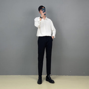 高级感衬衫男简约休闲通勤2023春秋季韩版商务，纯色长袖白衬衣(白衬衣)