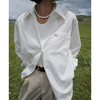 三所vintagesafari系列抗皱刺绣，宽松boylish白衬衫，长袖通勤女秋