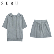 宿慕sumu小雨女装短袖卫衣女，套装2024百搭两件套装薄夏季673