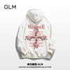 GLM秋冬季美式薄款冰玫瑰白色连帽卫衣男款高街加绒外套上衣秋装