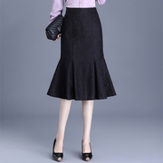 蕾丝鱼尾裙包臀黑色，半裙2024年春季小个子高腰中长款半身裙