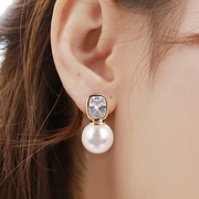 晶柜纯银耳钉耳环女人造珍珠耳饰小巧气质简约个性小众设计高级感