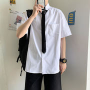 夏季领带短袖衬衫男学院风韩版潮流，百搭帅气bf学生日系港风白衬衣