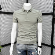 灰绿色POLO衫男士短袖t恤夏季潮牌2024修身高端休闲翻领纯色