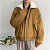 羊羔毛领飞行员夹克棉服男廓形22秋冬季韩版宽松加厚短款外套
