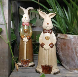 美式做旧陶瓷小兔子招财兔动物摆件超好看 尺寸10*30cm满68元