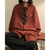 高级感酒红色衬衫男冬季潮日系cityboy衬衣复古美式oversize外套