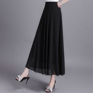 黑色雪纺半身裙女2024夏季高腰包(高腰包)臀裙a字裙遮胯长裙子大摆裙