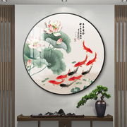 新中式客厅装饰画水墨山水沙发背景墙，画圆形组合挂画餐厅卧室壁画