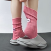 秋冬袜子女日系粉色标签纯色粗线针织中筒袜男女情侣百搭堆堆袜潮
