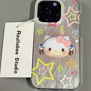 羽纱卡通耳机Hellokitty猫适用iPhone14promax手机壳苹果1312创意11女15pro甜酷xs小众8plus全包xr保护套