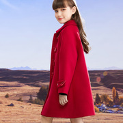 女童大衣2023秋冬儿童呢子毛呢外套加棉高端洋气时尚红色妮子