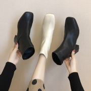 网红短靴女2021秋季ins百搭粗跟切尔西马丁靴英伦风瘦瘦鞋潮