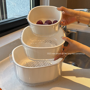 双层洗菜盆沥水篮厨房家用客厅茶几塑料水果，果盘篮子盆子菜盆篮
