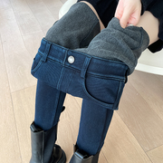 三防小脚牛仔铅笔裤女冬季高腰弹力修身显瘦加绒加厚外穿靴裤