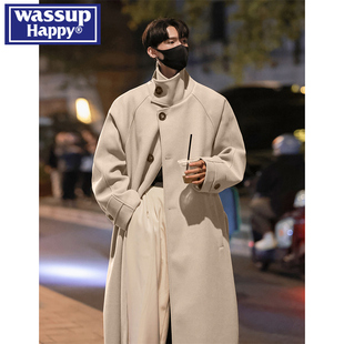 WASSUP HAPPY韩版过膝毛呢大衣男冬季中长款呢子外套加厚保暖风衣