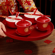 结婚敬茶杯套装婚庆红色，改口敬酒杯子喜碗筷，茶具托盘婚礼用品大全