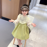 蕾丝珍珠连衣裙2024春秋季新装儿童女宝宝洋气，韩版气质公主裙