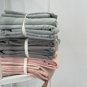 水洗棉纯色双人床笠单件，简约纯棉床单素色，全棉单双人床罩枕套单品
