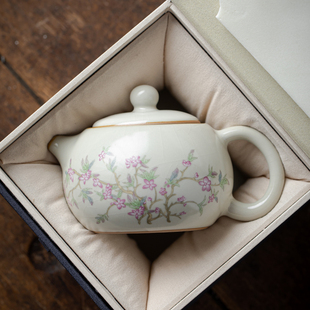 米黄汝窑西施茶壶茶杯单壶开片可养泡茶器大容量茶道家用功夫茶具