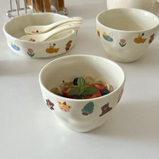 糖小姐 ins卡通陶瓷碗创意可爱手捏饭碗日式高颜值粥碗沙拉甜品碗