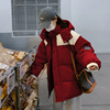 连帽羽绒服女冬季短款拼接小个子，宽松韩版红色，加厚白鸭绒(白鸭绒)外套