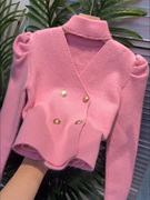 设计感炸街毛衣女冬小个子上衣2023韩版高腰短款针织开衫外套
